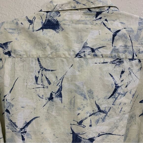 COLUMBIA Shirt Mens 100% Cotton Short Sleeve Button Up Cream Blue Swordfish. - Picture 6 of 10